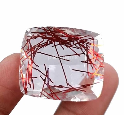 Red Rutilated Quartz 108 Ct Certified Cushion Cut Loose Gemstone 31x27mm 4OUH - Image 1 of 4