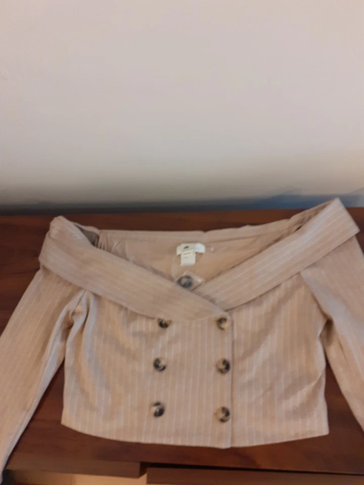 Anthropologie укороченный двубортный длинным рукавом куртка, бежевый XL RRP £95 - Изображение 1 из 4