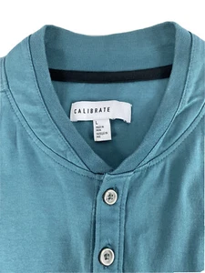 Calibrate Men’s Large Jade Green Polo Henley Shirt Short Sleeve 1/4 Button Up - Picture 1 of 8