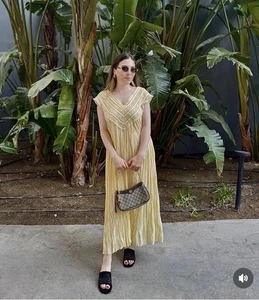 NEW ZARA 2025 YELLOW ZW COLLECTION EMBROIDERED PLEATED DRESS SIZE L 7521/211 - Picture 1 of 16