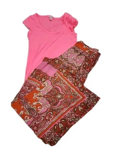 Pantalones de pierna ancha sedosos con estampado de cachemira y top rosa de Victoria's Secret para mujer talla M - Imagen 1 de 20