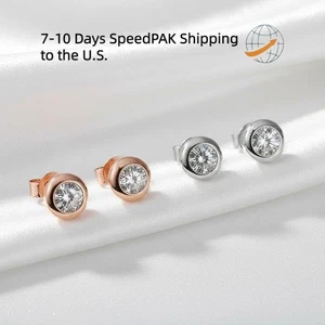 925 Sterling Silver Moissanite Round 1ct Elegant Stud Earrings for Women Gift - Picture 1 of 21