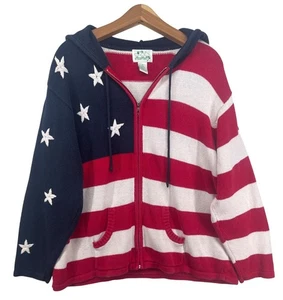 Quacker Factory Womens Cardigan Hoodie Sz 1X Red/White/Blue USA Flag Patriot - Picture 1 of 12