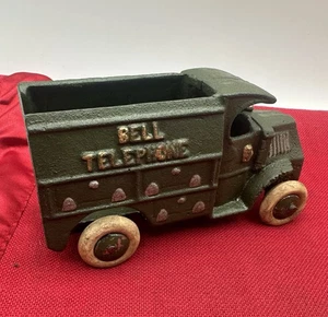 "Camión telefónico Hubley vintage de hierro fundido años 30 campana verde oscuro 5,5""" - Imagen 1 de 7