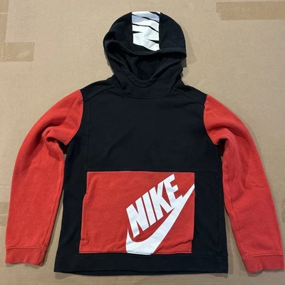 Nike Boys Colorblock Spellout Hoodie Sweatshirt Size XL Black Red Swoosh Vintage - Image 1 of 4