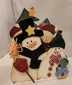 Snowman Coasters Set of 6 Wood & Cork Coasters with Holder.       E2 - Foto 1 di 7