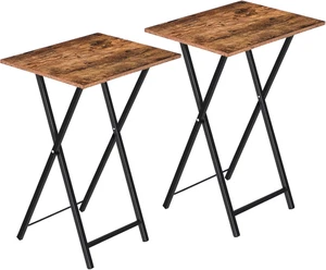 Folding TV Tray Tables, Set of 2 Side Table for Small Space, Industrial Snack Ta - Picture 1 of 12