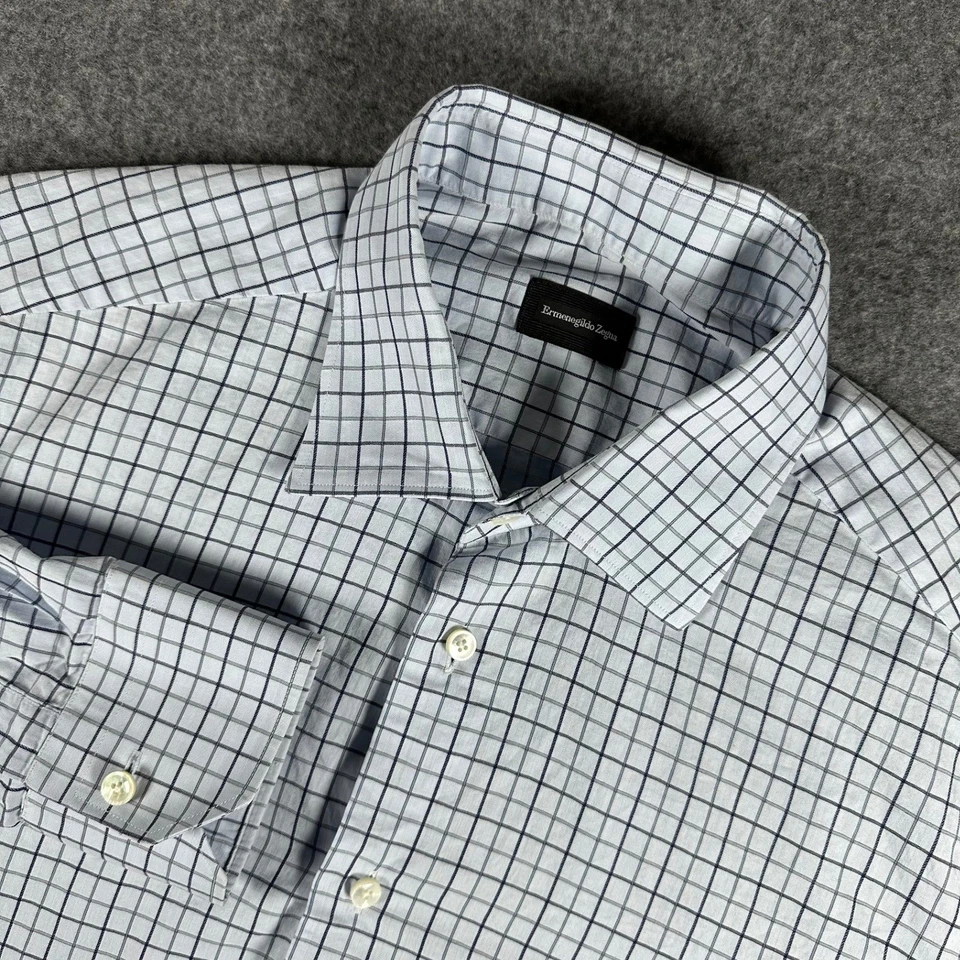 Camisa de vestir Ermenegildo Zegna para hombre azul a cuadros talla 43 17 hecha en Italia Foto 1 de 4