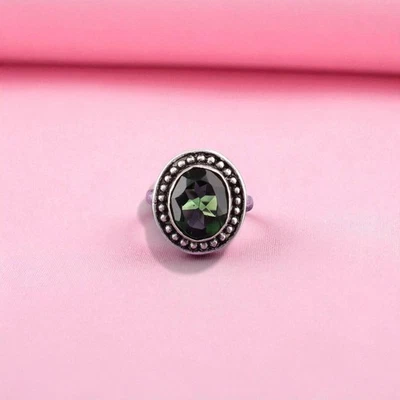 Green Tourmaline Stone Bezel Halloween Statement Ring Size 7 Sterling Silver - Image 1 of 4