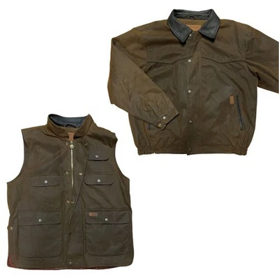 2 pc Outback Trading Oilskin Trailblazer Jacket & Overlander Vest, Mens L, Brown - Image 1 of 4