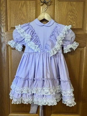 B82 Vintage Martha’s Miniatures We're Fussy Dress Lavender Lace Girls 2T - Image 1 of 4