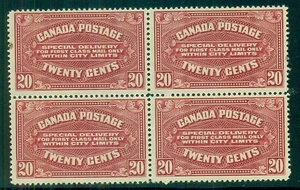 CANADA #E2, 20¢ Block of 4, og, 3NH/1VLH, Scott $1,000.00 - Picture 1 of 1