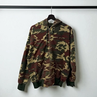 Vintage 80s Camo Thermal Sweatshirt Zip Up Hoodie Men's Size: XL Waffle Knit - Image 1 of 4