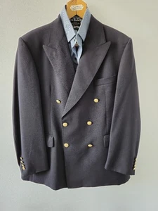 Aquascutum Mens 42"S Blue Navy Double Breasted Wool Blazer Made in England 0432 - Picture 1 of 15