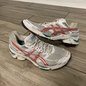 Asics Gel Running Shoes Womens 9 White Pink Blue Sneakers - Picture 1 of 8