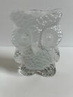 Vintage Viking Clear Frosted Art Glass Owl Paperweight~ Bookend w/ Original Tag
