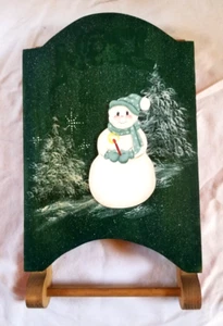 Snowman Sled Hand Painted Wall Decor Holiday Xmas 7" x 13" Folk Art Towel Rack - Picture 1 of 9