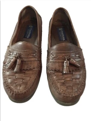 Stafford Zapatos Mocasines Para Hombres 8M D Marrón Kilt Tejido Cuero Borla Y2K Fecha de Carrera Foto 1 de 4