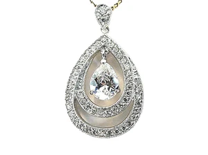 14K White Gold Plated 2.74 Ct Clear CZ Solitaire Pendant with 48 CZ Accent  - Bild 1 von 3
