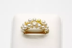 Akoya Pearl Ring 16pcs 3-4mm Natural Multi Color 18K/Diamond 0.08ct - Picture 1 of 5