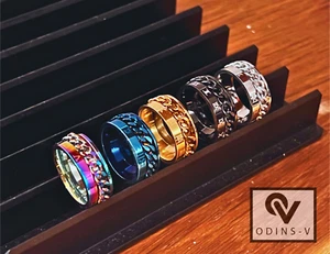 MENS RINGS TITANIUM STAINLESS STEEL SPIN CHAIN  BAND SILvER WEDDING CELTIC WOMEN - Picture 1 of 33