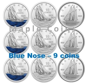 2021 Bluenose Schooner 100th Canada Special Designs 10 cents Dime 9-coin set - Bild 1 von 1
