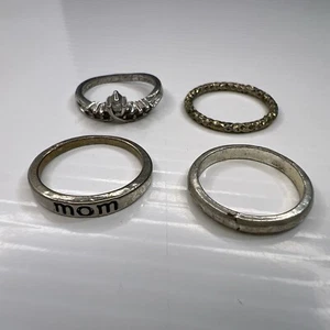 Lot Silver Tone MOM Tiara Crystals Bands Boho Hippie Retro Rings Size 7 / 7.5 - Picture 1 of 12