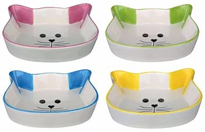 Trixie Ceramic Bowl Cat Face 0.25L Litres 12cm / 4" Blue Green Yellow Pink - Picture 1 of 12
