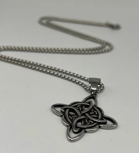 Stainless Steel Witches Knot Amulet Necklace 27'' Gothic Celtic Wiccan - Picture 1 of 11