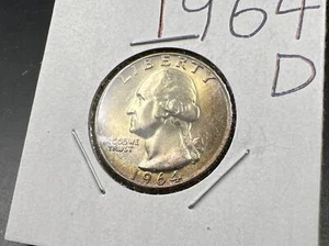 1964 D Washington 25c Silver Quarter Coin Neat Toning Gem BU UNC #B - Picture 1 of 11