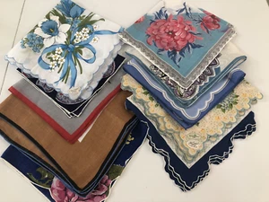 Vintage Ladies Hankies Lot Of 10 SHADES OF BLUE TONES - Picture 1 of 12