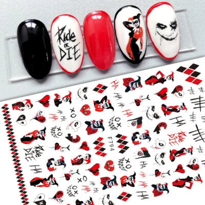 Nail Art Stickers Decals Halloween Joker Lady Vampire Devil Clown Ride Die F794