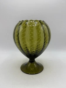 Vintage Empoli Italian Art Glass Bulb Shape Vase Olive Green 8” H /ro - Picture 1 of 8