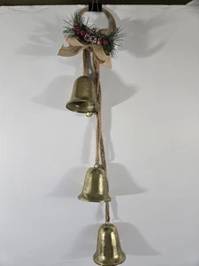 Vintage Hanging Brass Tone Door Bells on Cord w/3"Ring 24" Christmas Holiday - Picture 1 of 5