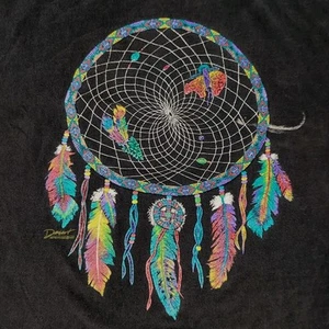 Vintage 90s Dreamcatcher T-Shirt Black Single Stitch Native American Art L Rare - Picture 1 of 15