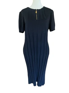 ST JOHN SPORT Stretch Ribbed Knit Classic Luxury Black M Dress Wool-Blend Mexico - Picture 1 of 11