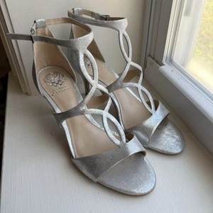 Vince Camuto Payto Silver Strappy Heels Womens Sz 9M New Shoes - Picture 1 of 7
