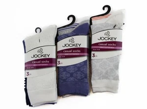 Womens Jockey 3 Pairs Crew Cotton Rich Sports Work White Purple Socks Size - Picture 1 of 8