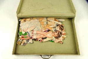 Holzkasten mit Kartonpuppen Papierpuppen Anziehpuppen Papier S-5841 - Bild 1 von 24