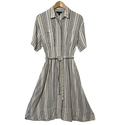 Vestido Camisa Banana Republic Mujer Lino Bld Rayas Pequeños Bolsillos Abotonados Modesto Foto 1 de 4