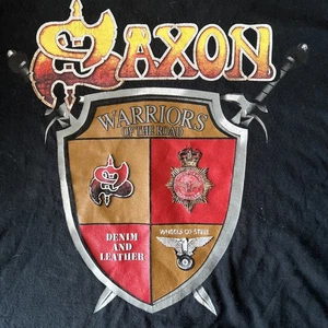 SAXON Wheels of Steel Denim & Leather T-shirt Size 2XL Tour Shirt Warriors - Picture 1 of 3