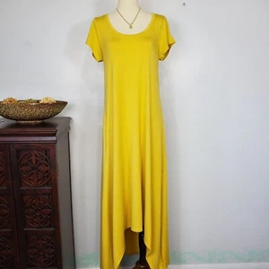Maxi Vestido H by Halston Amarillo Manga Corta Dobladillo Alto-Bajo Tejido Nuevo sin Etiquetas Talla XXS - Imagen 1 de 9