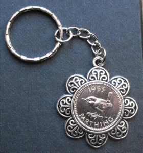 1955 rare year 70th birthday wedding Lucky Farthing Charm keyring present bag x - Picture 1 of 3