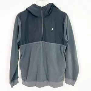 VOLCOM GRAY & BLACK FLEECE 1/4 ZIP HOODED PULLOVER JACKET MENS SZ SMALL - Picture 1 of 5