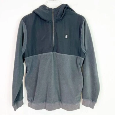 VOLCOM GRAY & BLACK FLEECE 1/4 ZIP HOODED PULLOVER JACKET MENS SZ SMALL - Image 1 of 4
