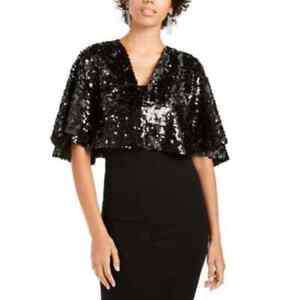 $50 NWT Teeze Me Women's Black Short Sleeve Sequined Capelet Top Size Small