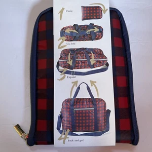 KONVERTIERBARE STOW & GO TASCHE VON PURE HONEY NEU MIT ETIKETT MARINEBLAU\ROT KARIERT 17,5""X12""X5,5"" ERWEITERN - Bild 1 von 6