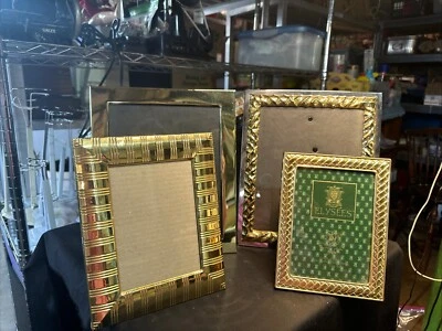 Vintage Burnes Gold Brass Photo Picture Frame Set of 4 Textured Smooth 5x7 — 第 1/4 张图片