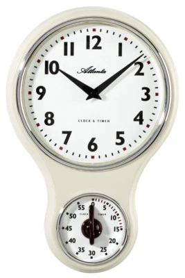 Küchenuhr mit Timer Eieruhr Wanduhr Retro Nostalgie Weiß Creme - Atlanta 6124-0 - Bild 1 von 3