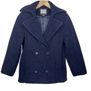 Rothschild Coat Size 16 Blue Wool Single Breasted Button Front Winter Pea Coat - Picture 1 of 9